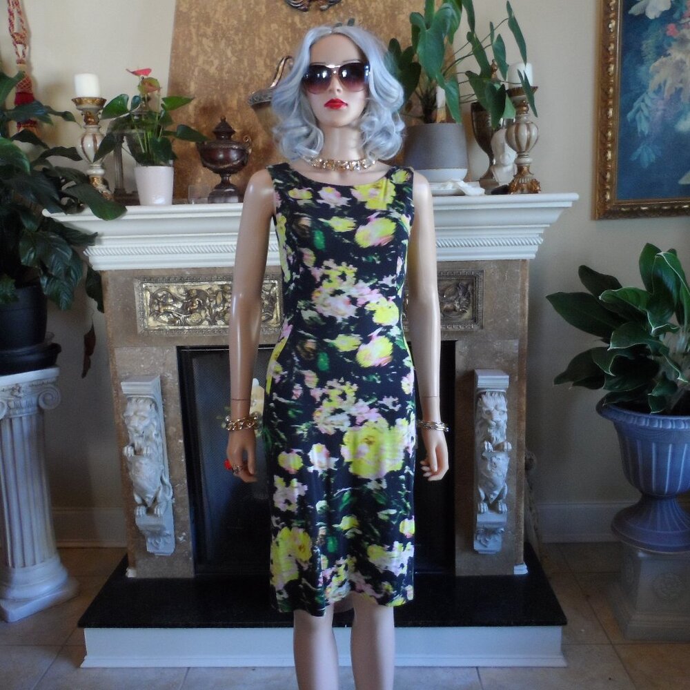 Erdem Black & Yellow Multi Abstract Print Sheath Dress Size 4